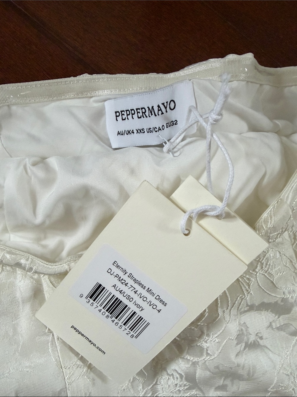 Peppermayo White Strapless Floral Jacquard Mini Dress - Picture 2 of 4